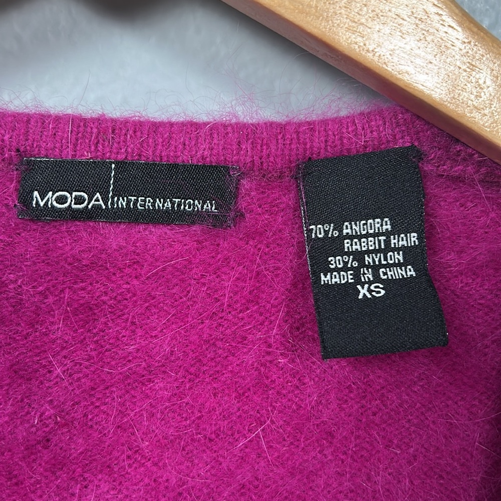 Moda International Angora Blend Sweater Sweat heart neckline size XS puff sleeve - Picture 9 of 11